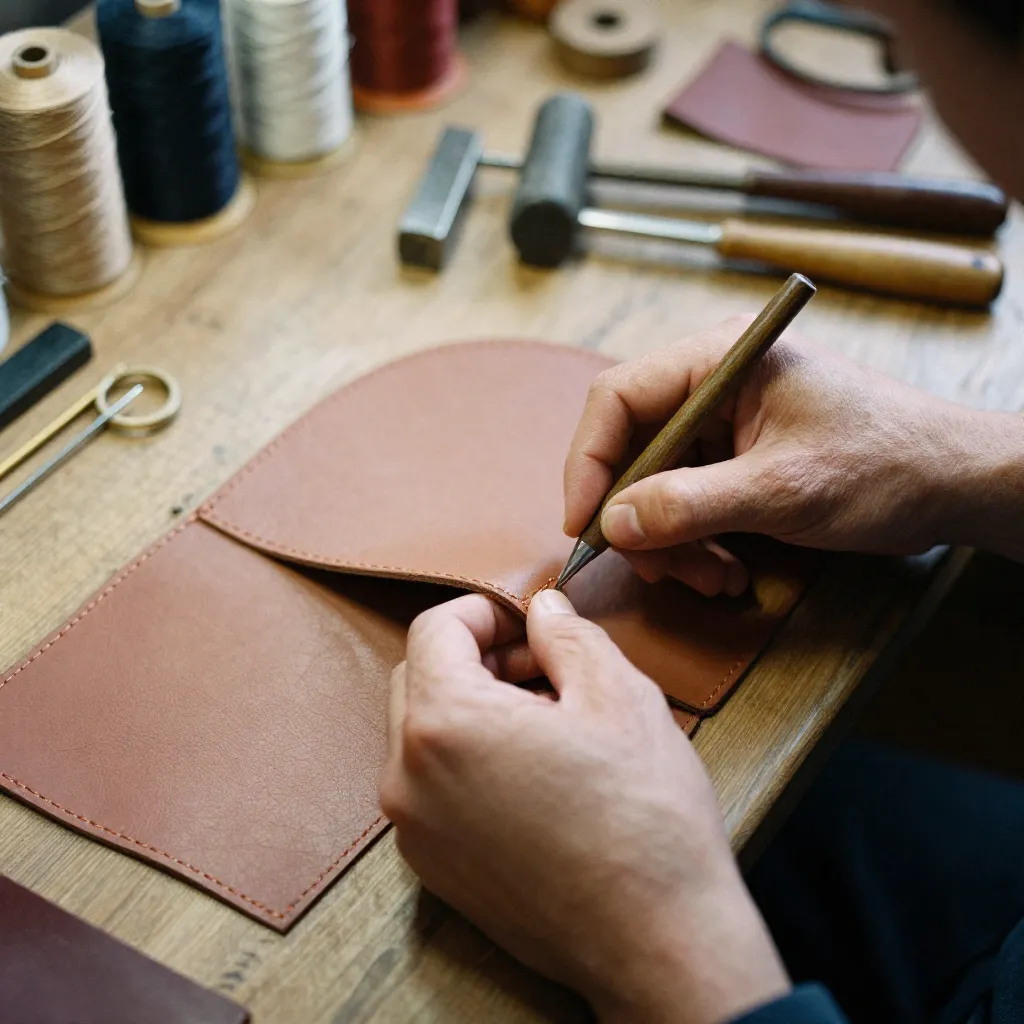 Cartera de cuero hecha a mano